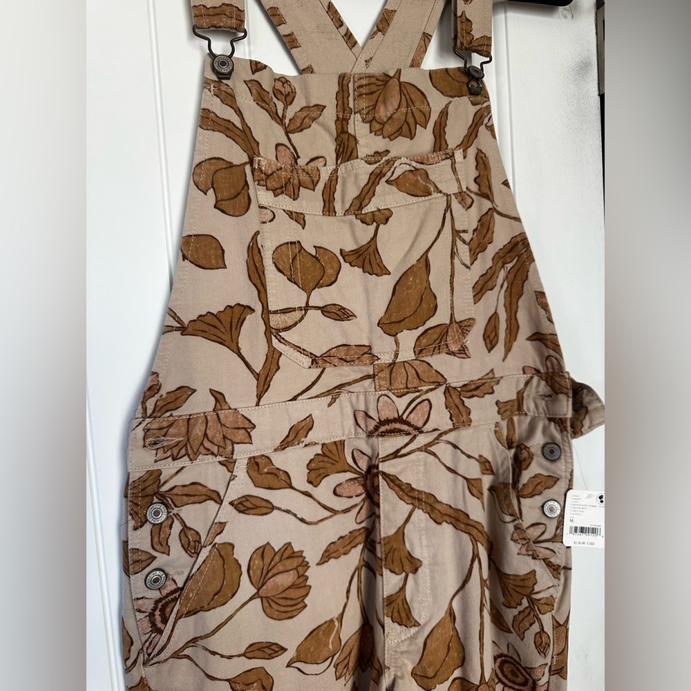 Free People: Floral Print Beige Cotton Overalls. We the free overalls - Picture 2 of 3